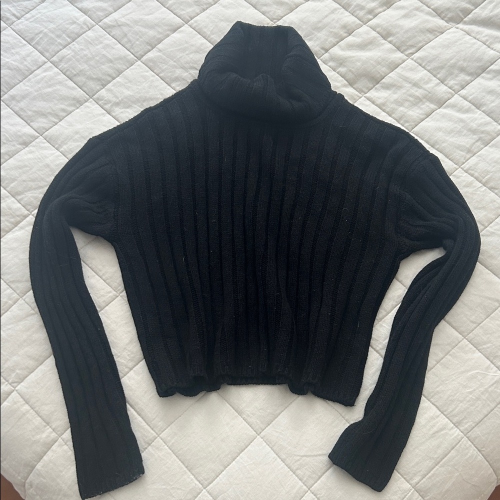 Elegant Black Ribbed Turtleneck Sweater